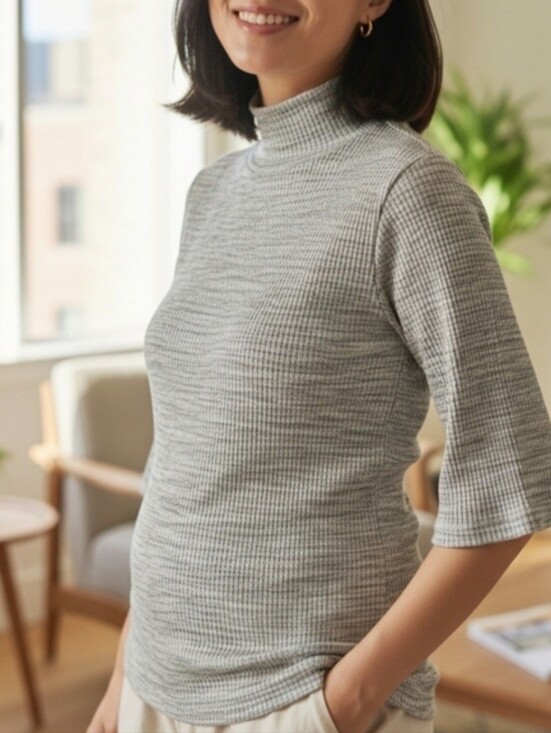 Hatch Sweaters - HATCH Rowan Maternity Knit Mock Neck Short Sleeved Top Size 2